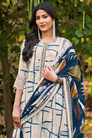 Designer Pure Linen Embroidered Digital Print Salwar Kameez